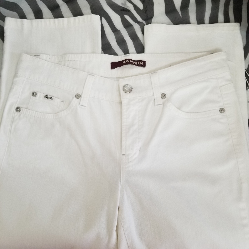 Cambio Noah Slim White Jean's with Swarovski crystals